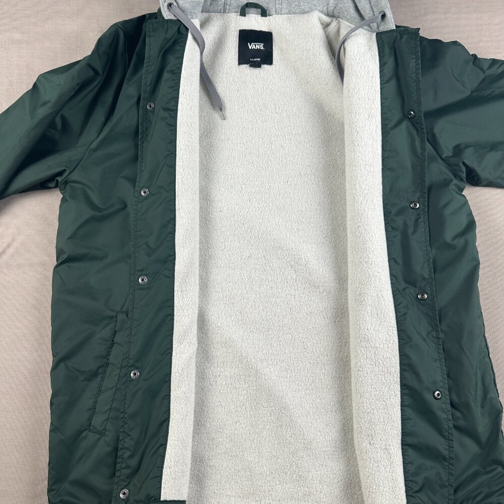 Vans Riley Men's XL Green Windbreaker Hooded Snap Button Coach Fleece Jacket - Picture 9 of 11